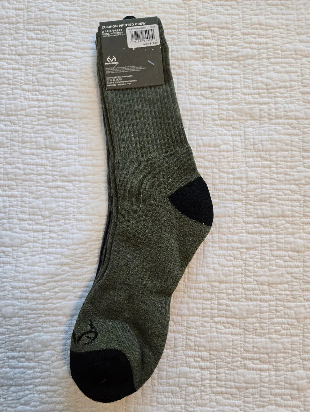 Realtree Original Men's Patterned Crew Socks in Black, Gray and Olive